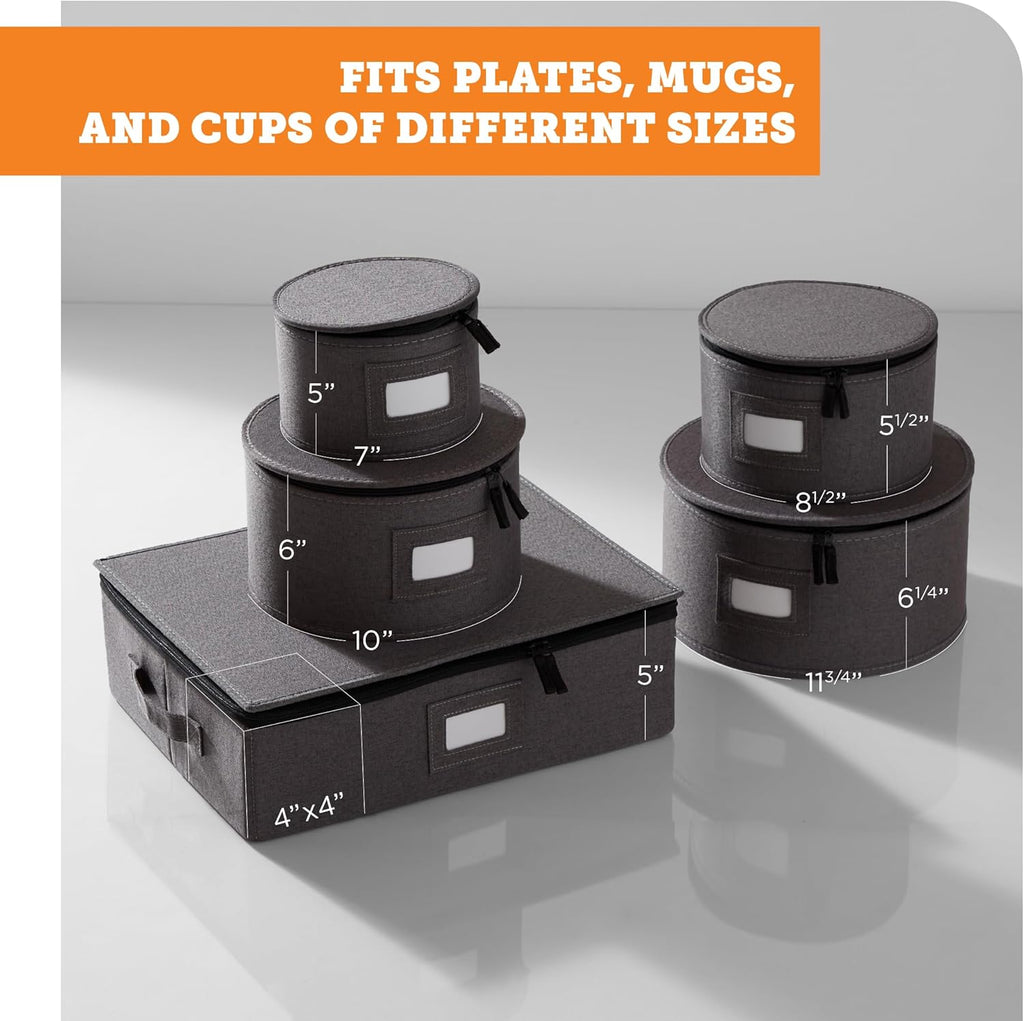 5-Piece China Storage Set | Plates & Mugs | Woven Linen | Gray