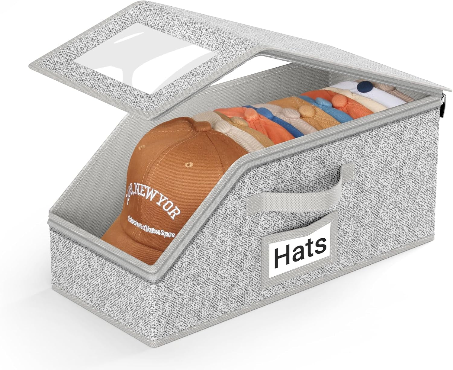 Stackable Hat Storage for Baseball Caps, Holds up to 12 Caps Hat Organizer for Closet, Sturdy Hat Boxes for Men with Cardboard, Grey