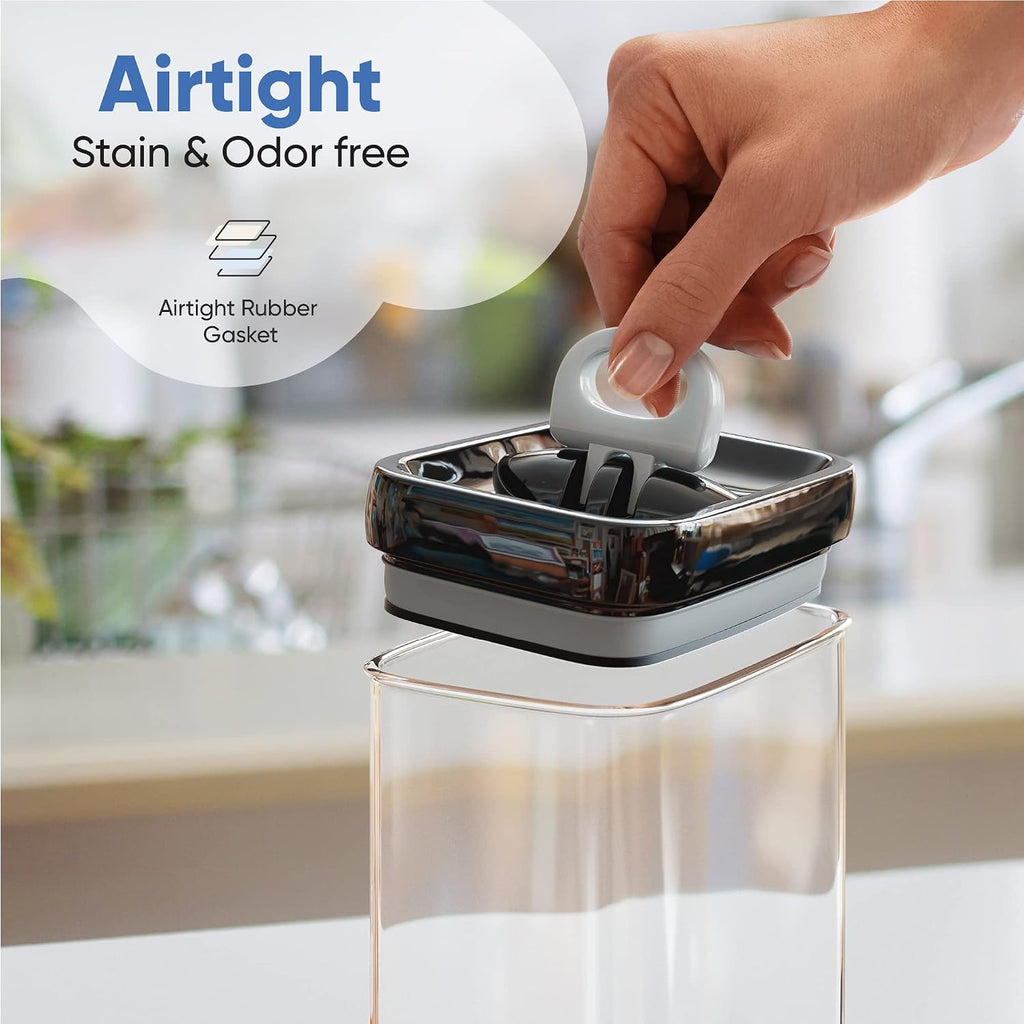Airtight Food Storage Containers with Improved Lids, Set of 6, 1L Kitchen and Pantry Canisters for Coffee, Spices, and Dry Food, Includes Labels and Marker - Transparent, All Same Size