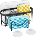 Multifunctional Sponge Holder with Unique M-Shaped, 2 Installation Methods Kitchen Sink Caddy Organizer, Rustproof Stainless Steel Kitchen Organizers and Storage Essentials - Black
