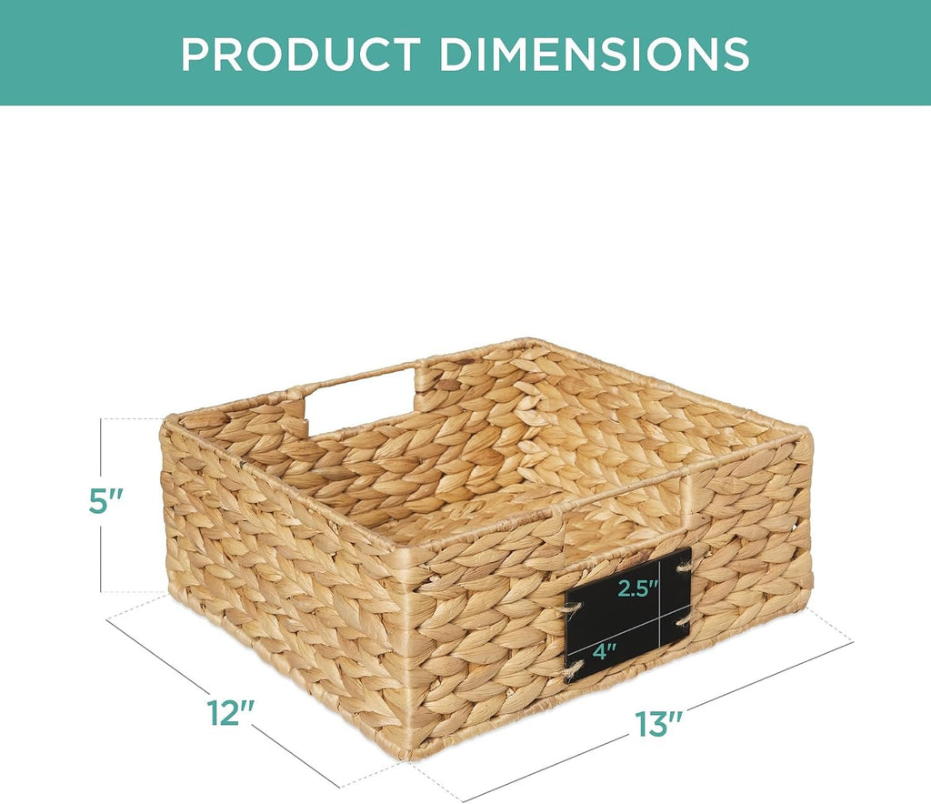 Set of 4 13X12In Water Hyacinth Pantry Baskets, Woven Organizers W/Chalkboard Label, Chalk Marker - Natural