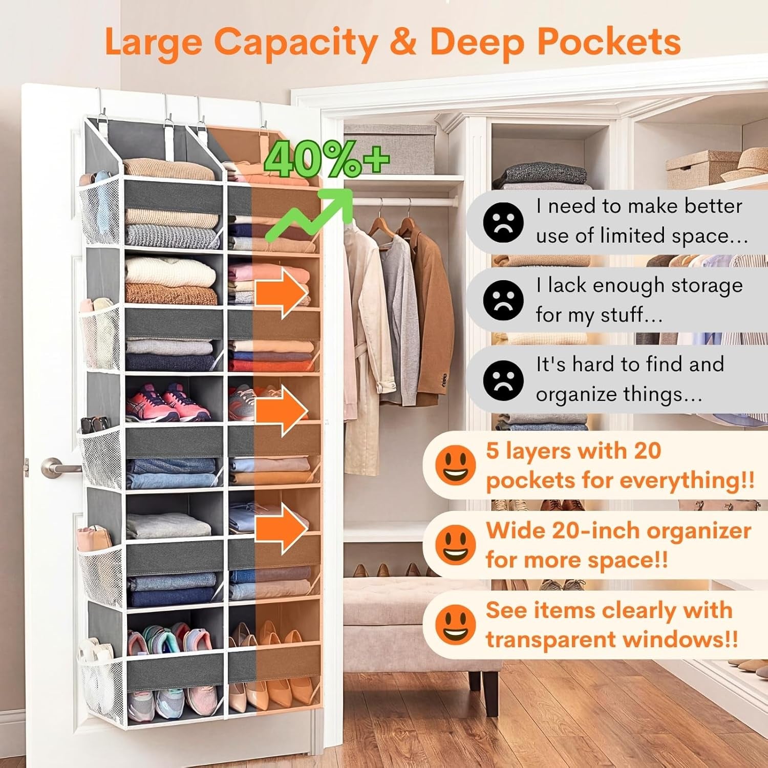5-Tier over Door Organizer, 10-Compartment Wide Storage Rack