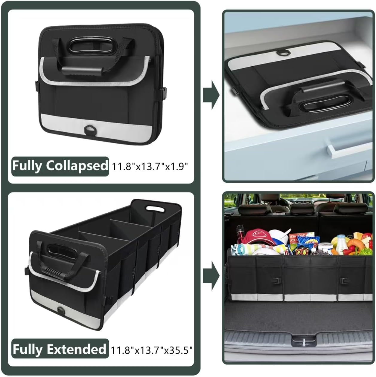 Trunk Organizer - 95L Extra Large Capacity SUV Cargo Storage, Collapsible Waterproof Design with Non-Slip Bottom & Retractable Straps, Car Organizers for SUV, Truck, Sedan