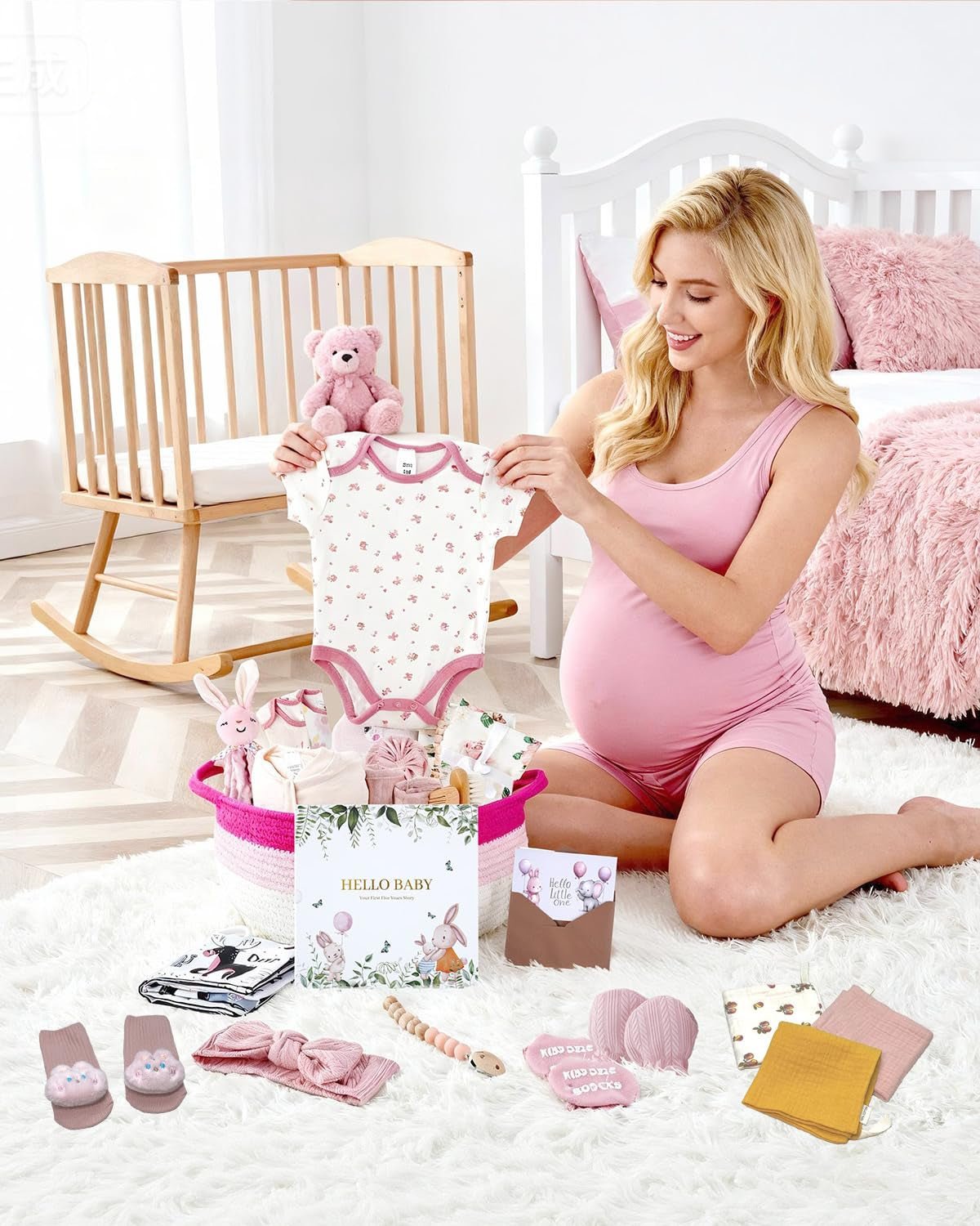 25-Pcs Luxury Baby Gift Basket Set, 0-12M Baby Shower Basket - Lullora