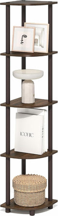 Turn-N-Tube Corner Shelf, 5-Tier Corner Bookshelf, Open Storage Shelves, for Organization and Storage, Living Room, Home Office, Garage, Bedroom, Black Walnut - Lullora