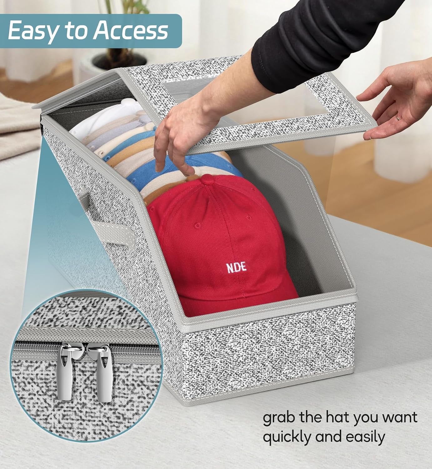 Stackable Hat Storage for Baseball Caps, Holds up to 12 Caps Hat Organizer for Closet, Sturdy Hat Boxes for Men with Cardboard, Grey