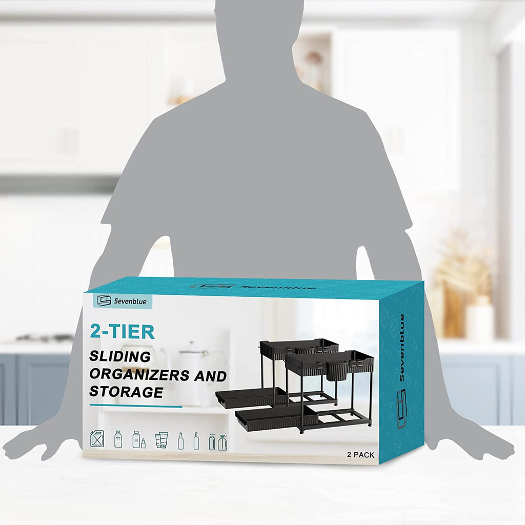 2-Pack 2-Tier under Sink Organizers with Sliding Drawers