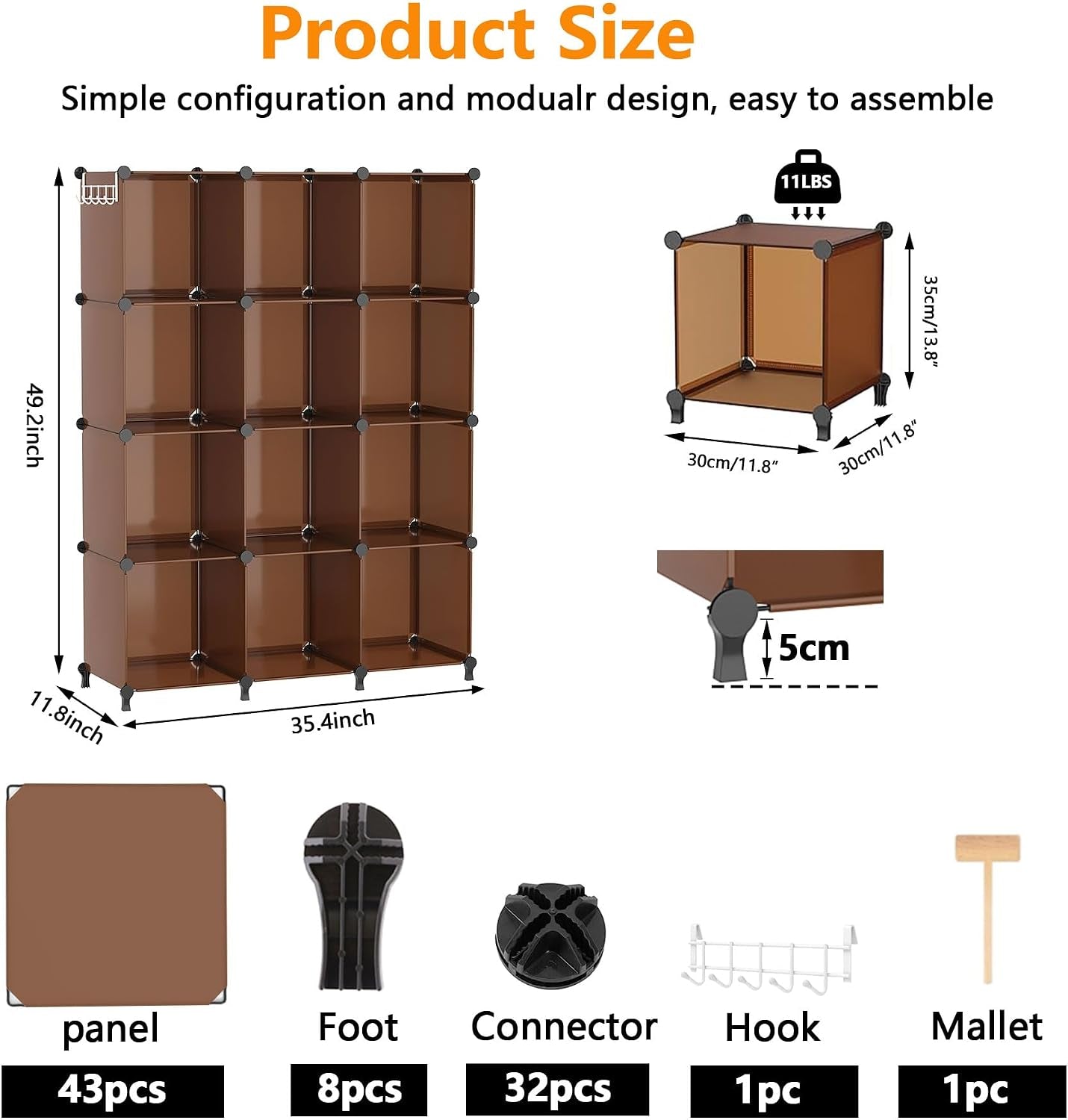 Closet Organizer, 12 Cube Storage Organizer Shelves, Cocoa Brown