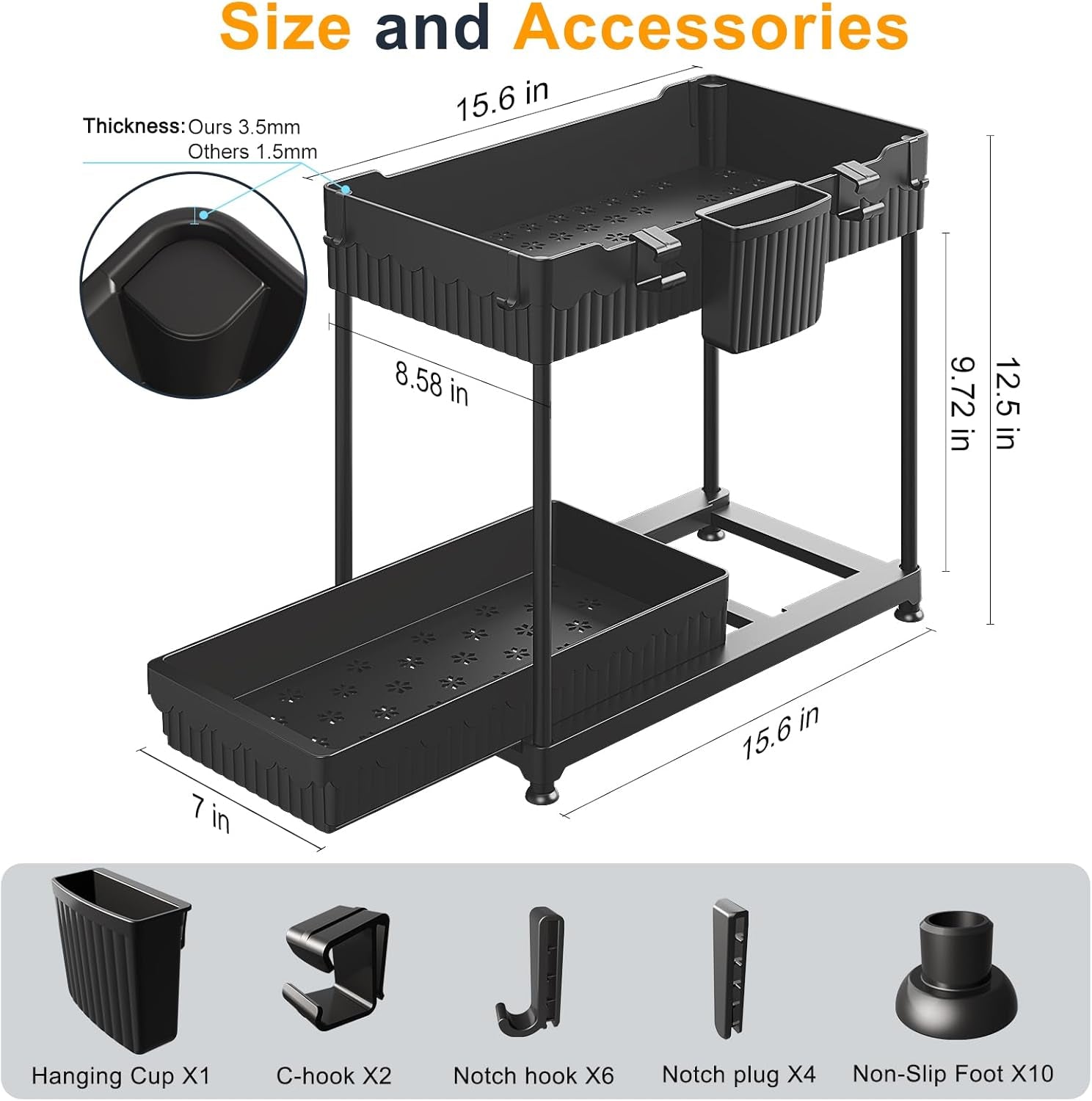 2-Pack 2-Tier under Sink Organizers with Sliding Drawers