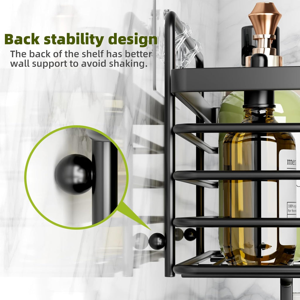 Shower Organizer with Soap Holder and Hooks for Bathroom (Black)