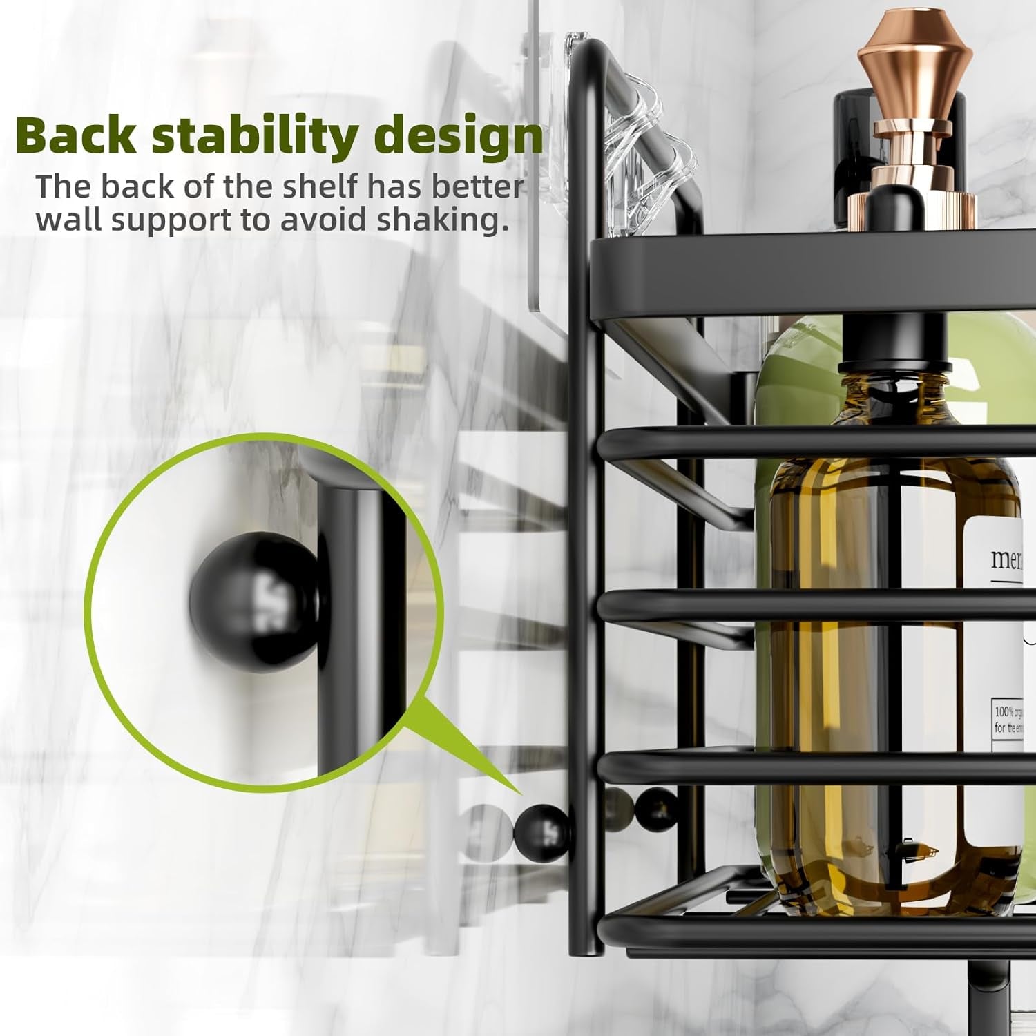Shower Organizer with Soap Holder and Hooks for Bathroom (Black)