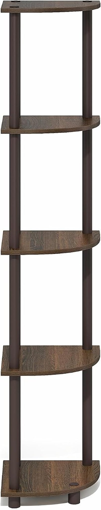 Turn-N-Tube Corner Shelf, 5-Tier Corner Bookshelf, Open Storage Shelves, for Organization and Storage, Living Room, Home Office, Garage, Bedroom, Black Walnut - Lullora