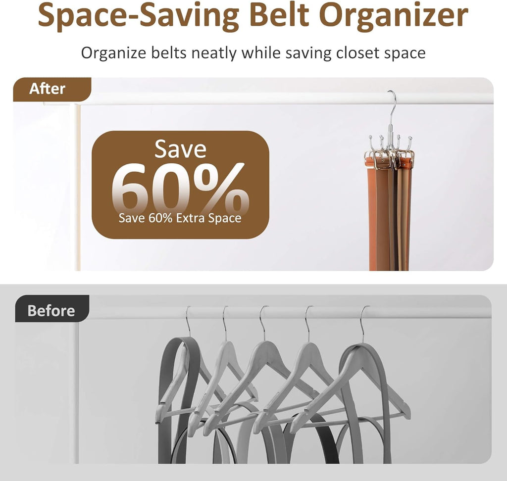 Belt Hanger for Closet, Rotating Belt Organizer, Holds 24 Belts