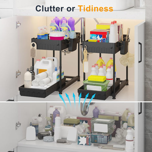 2-Pack 2-Tier under Sink Organizers with Sliding Drawers