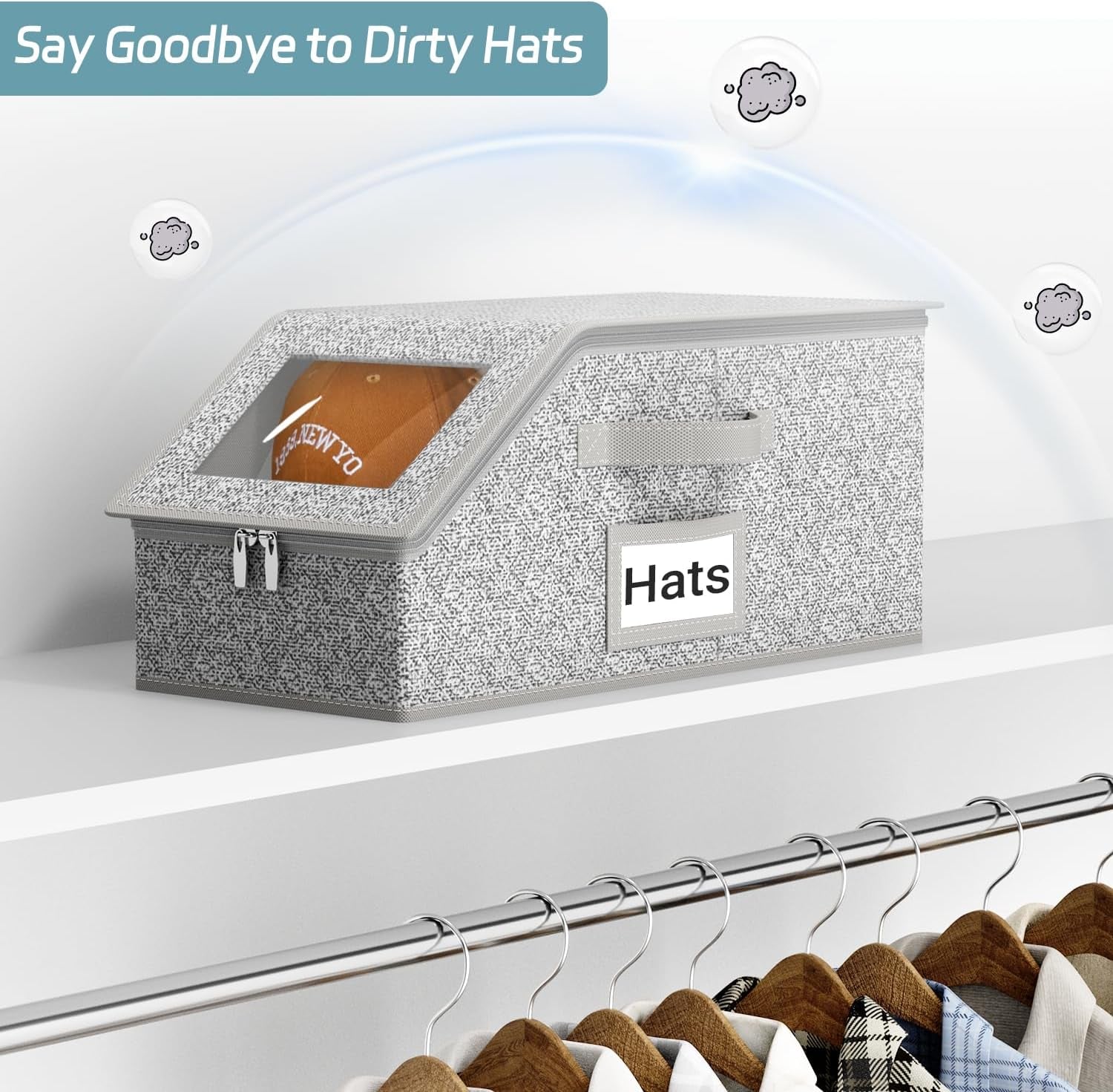 Stackable Hat Storage for Baseball Caps, Holds up to 12 Caps Hat Organizer for Closet, Sturdy Hat Boxes for Men with Cardboard, Grey