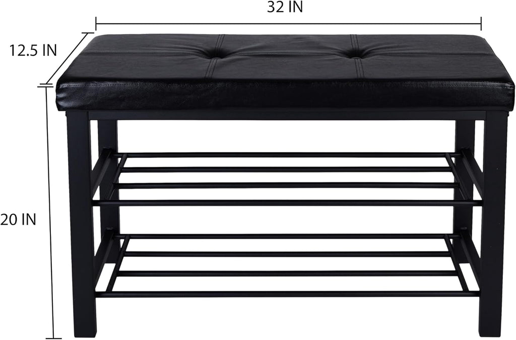 Storage Bench, Shoe Rack, Ottoman, Tufted, Padded Seating for Entryway, Bedroom, Closet & Hallway, Black