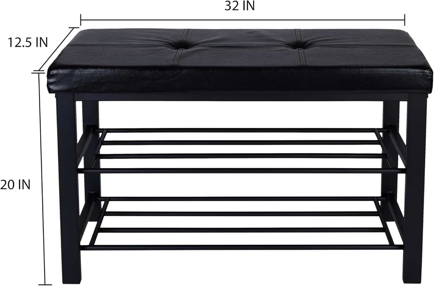 Storage Bench, Shoe Rack, Ottoman, Tufted, Padded Seating for Entryway, Bedroom, Closet & Hallway, Black
