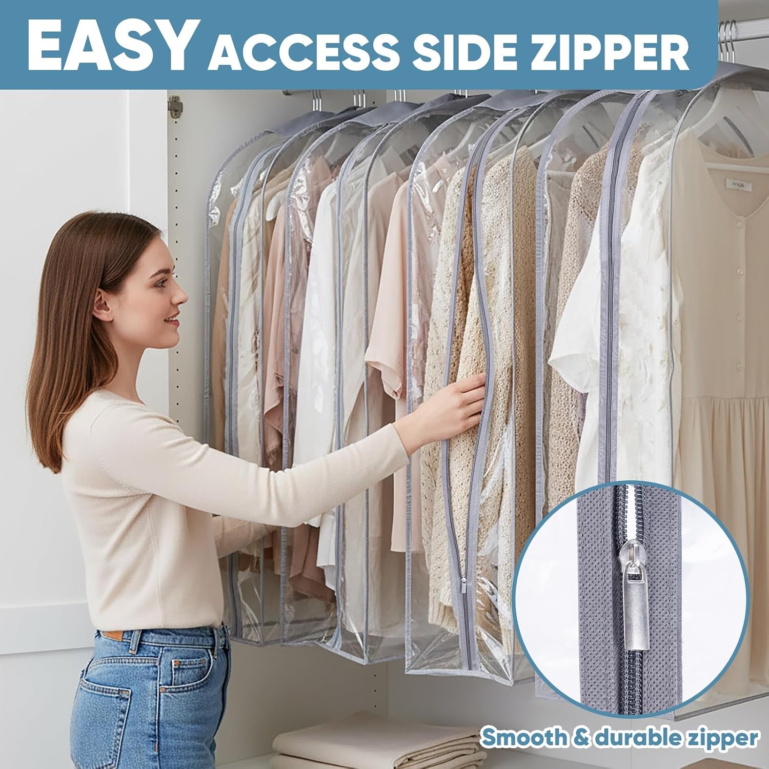 1PK Clear Garment Bags for Hanging Clothes, 60" Dress Suit Bag