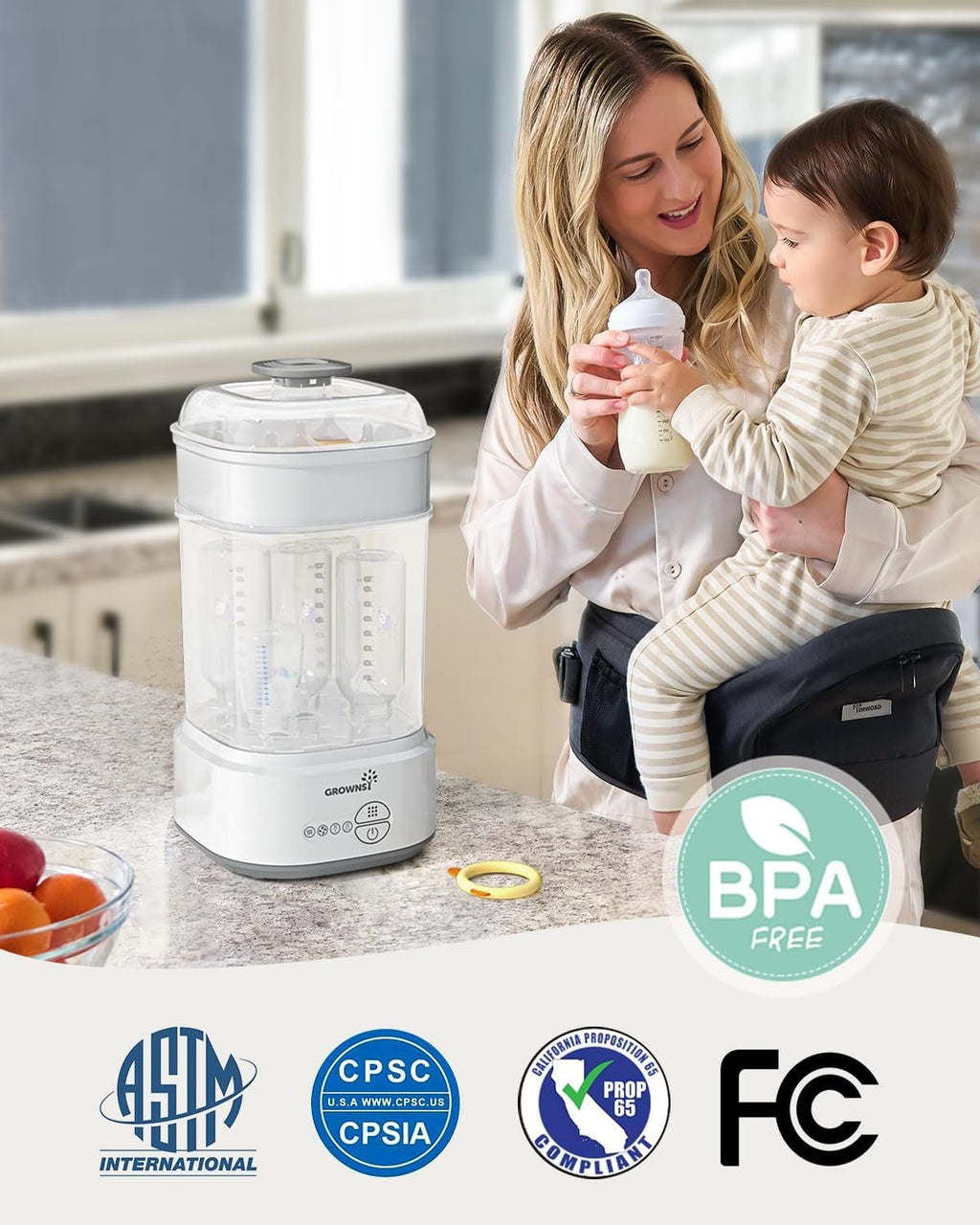 Compact Baby Bottle Sterilizer and Dryer with Fast Sanitization