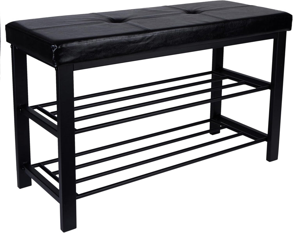 Storage Bench, Shoe Rack, Ottoman, Tufted, Padded Seating for Entryway, Bedroom, Closet & Hallway, Black