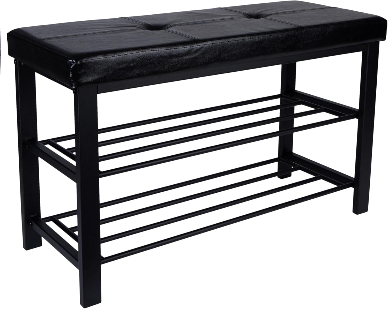 Storage Bench, Shoe Rack, Ottoman, Tufted, Padded Seating for Entryway, Bedroom, Closet & Hallway, Black