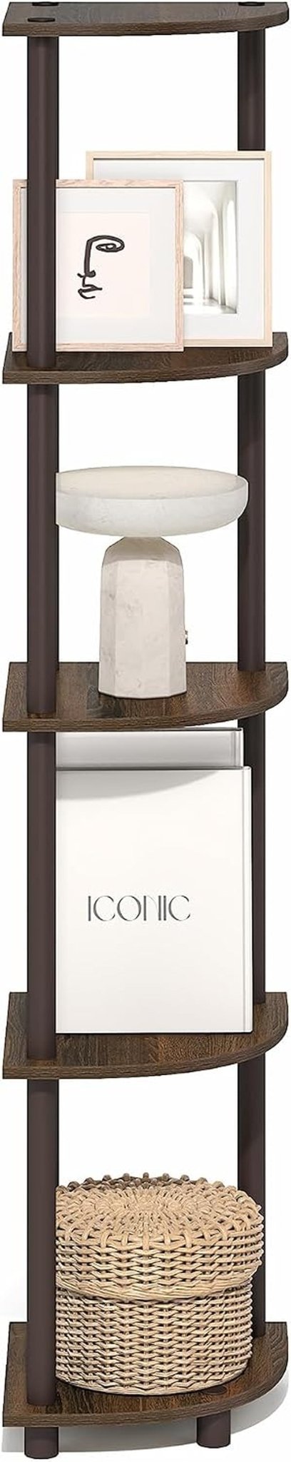 Turn-N-Tube Corner Shelf, 5-Tier Corner Bookshelf, Open Storage Shelves, for Organization and Storage, Living Room, Home Office, Garage, Bedroom, Black Walnut - Lullora