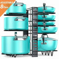 Pots and Pans Organizer Rack, 3 DIY Methods Adjustable 8-Tier Pot and Pan Rack, Metal Heavy Duty Organizer with Anti-Slip Silicone Pad for Cabinet Kitchen Organization Storage