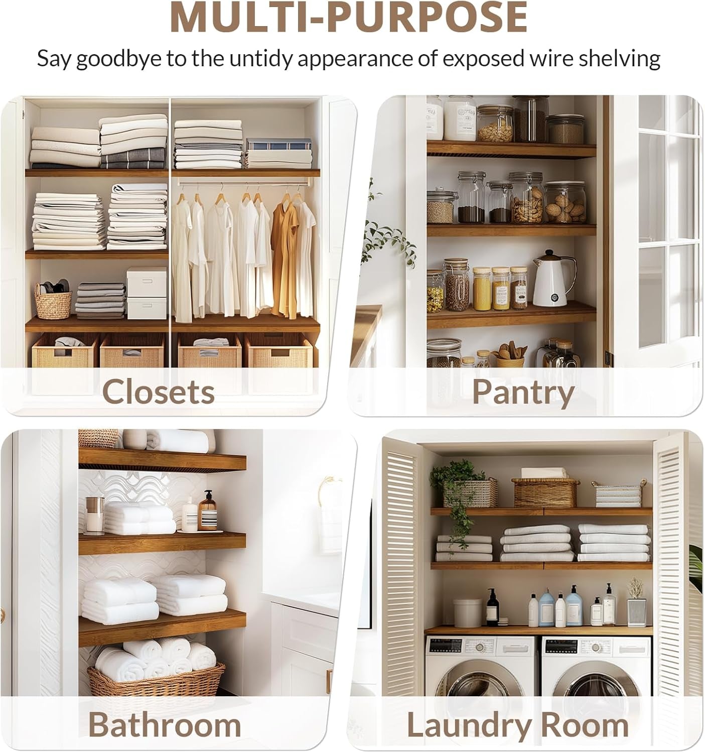 Wire Shelf Covers, Bamboo Wire Rack Covers for Pantry, Closet (5Pcs, 26" W X 12" D) - Lullora