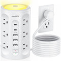 Power Strip with Night Light, Extension Cord with Multiple Outlets (12AC+3A+2C), 10 FT Desk Power Strip Tower Charging Station for Home, Office, College Dorm Essentials