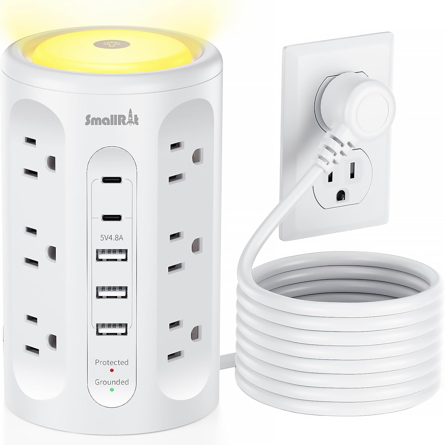 Power Strip with Night Light, Extension Cord with Multiple Outlets (12AC+3A+2C), 10 FT Desk Power Strip Tower Charging Station for Home, Office, College Dorm Essentials