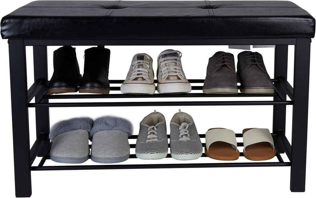 Storage Bench, Shoe Rack, Ottoman, Tufted, Padded Seating for Entryway, Bedroom, Closet & Hallway, Black