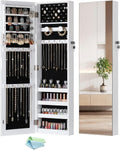 Jewelry Cabinet Armoire, Hanging Jewelry Organizers and Storage, Lockable Jewelry Cabinet with Full-Length Mirror, Wall or Door Mount Jewelry Mirror Cabinet, Shelves, Polishing Cloth
