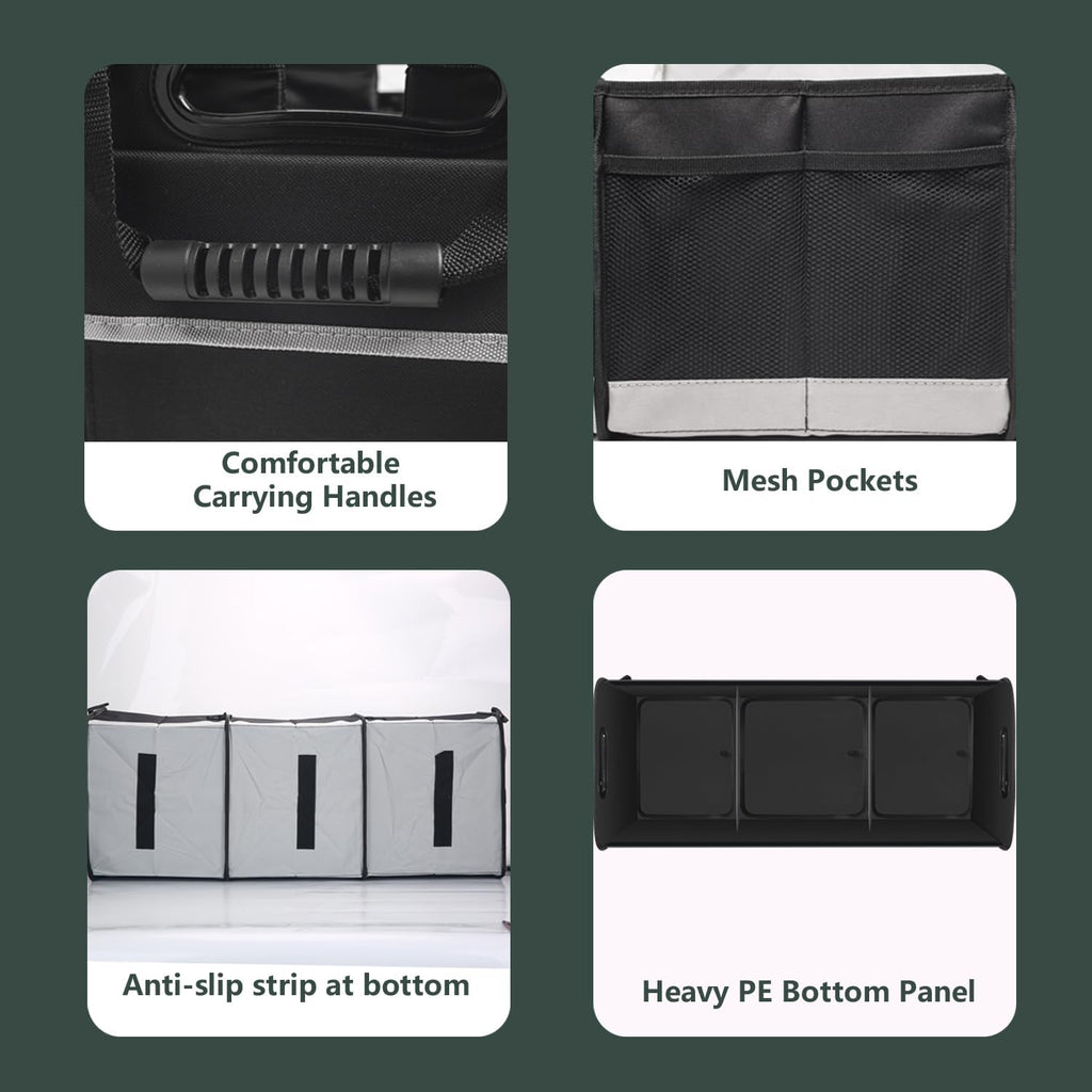 Trunk Organizer - 95L Extra Large Capacity SUV Cargo Storage, Collapsible Waterproof Design with Non-Slip Bottom & Retractable Straps, Car Organizers for SUV, Truck, Sedan