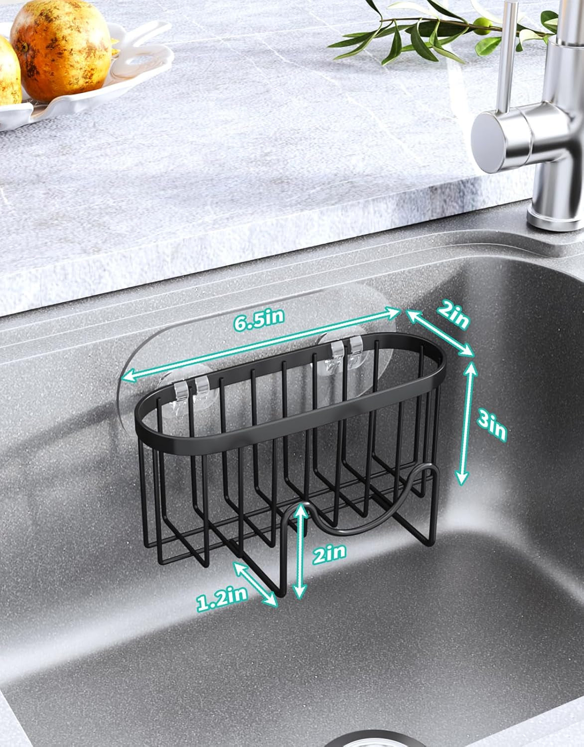 Multifunctional Sponge Holder with Unique M-Shaped, 2 Installation Methods Kitchen Sink Caddy Organizer, Rustproof Stainless Steel Kitchen Organizers and Storage Essentials - Black