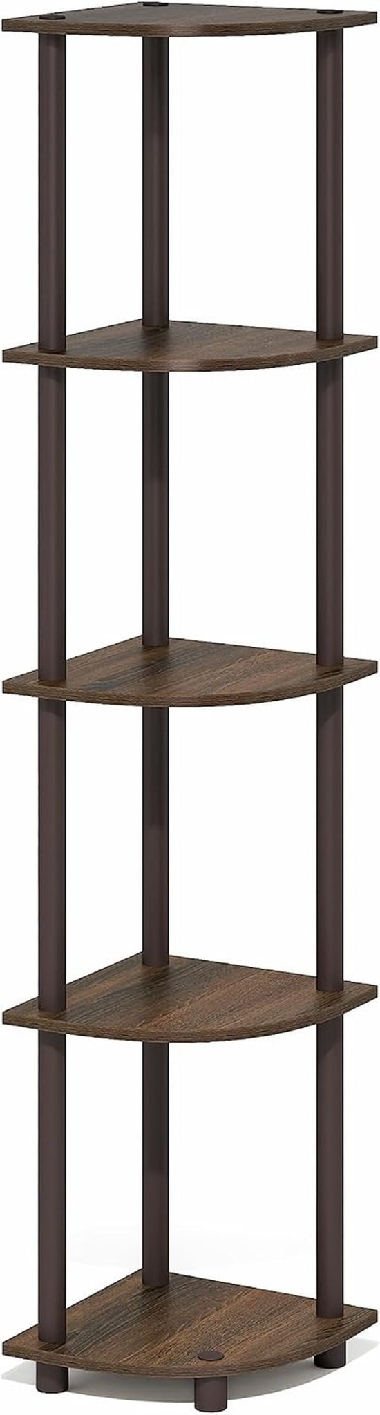 Turn-N-Tube Corner Shelf, 5-Tier Corner Bookshelf, Open Storage Shelves, for Organization and Storage, Living Room, Home Office, Garage, Bedroom, Black Walnut - Lullora