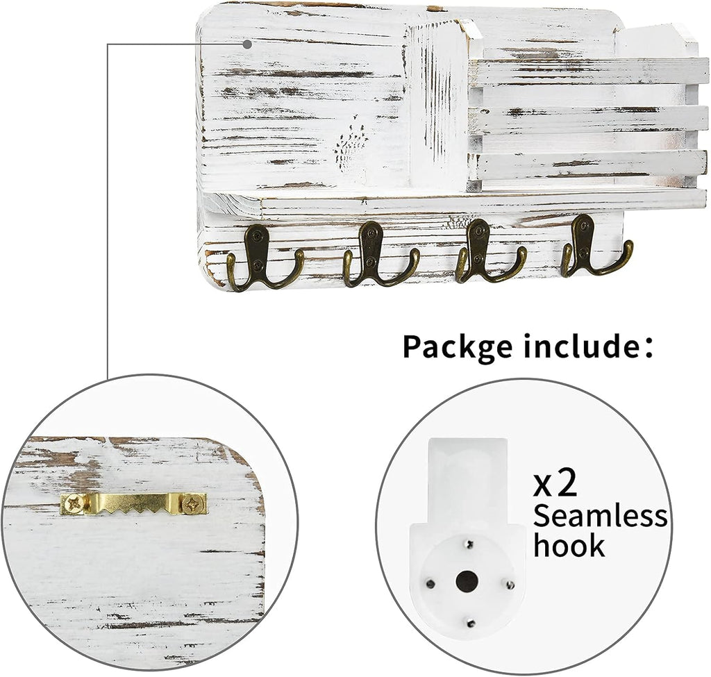 Key Holder for Wall Decorative, Mail Organizer Wall Mount, Mail Holder Wall Mount, Wall Hooks for Hanging, Key Rack Key Hooks for Wall, Key and Mail Holder for Wall (White)
