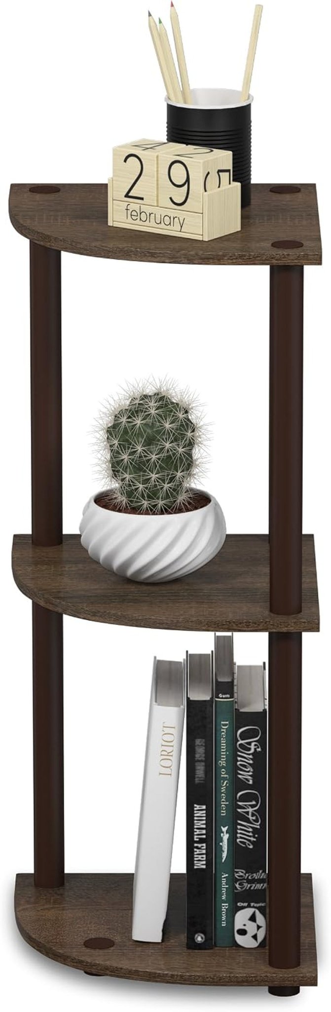 TURN-N-TUBE Corner Shelf, 3-Tier Corner Bookshelf, Display Storage Shelves, for Organization and Storage, Living Room, Home Office, Garage, Walnut - Lullora