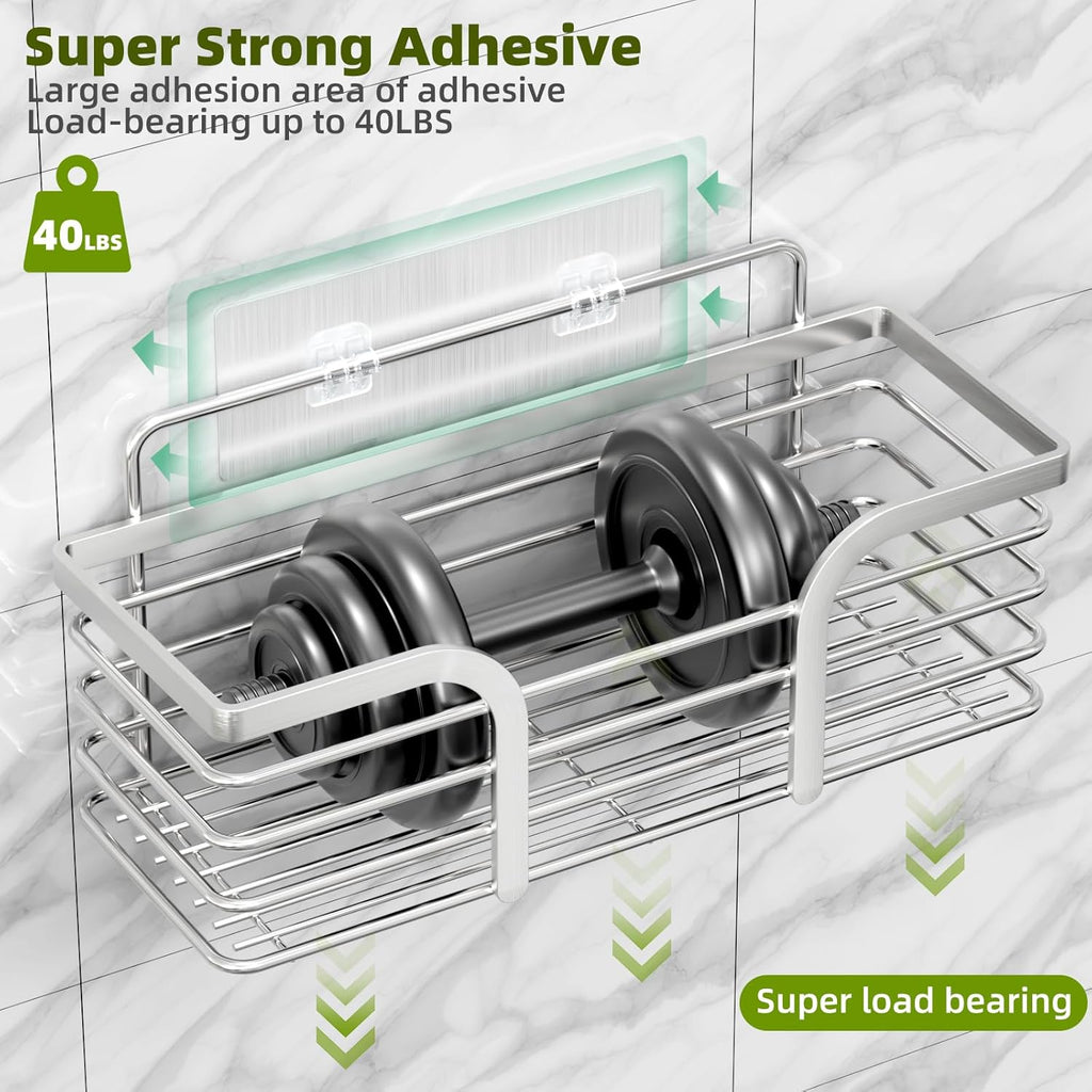 Shower Caddy, Shower Organizer with Soap Holder and Hooks, Rustproof Shower Shelves, No Drilling Bathroom Organizers and Storage, Wall-Mounted Kitchen & Home Decor (Silver)