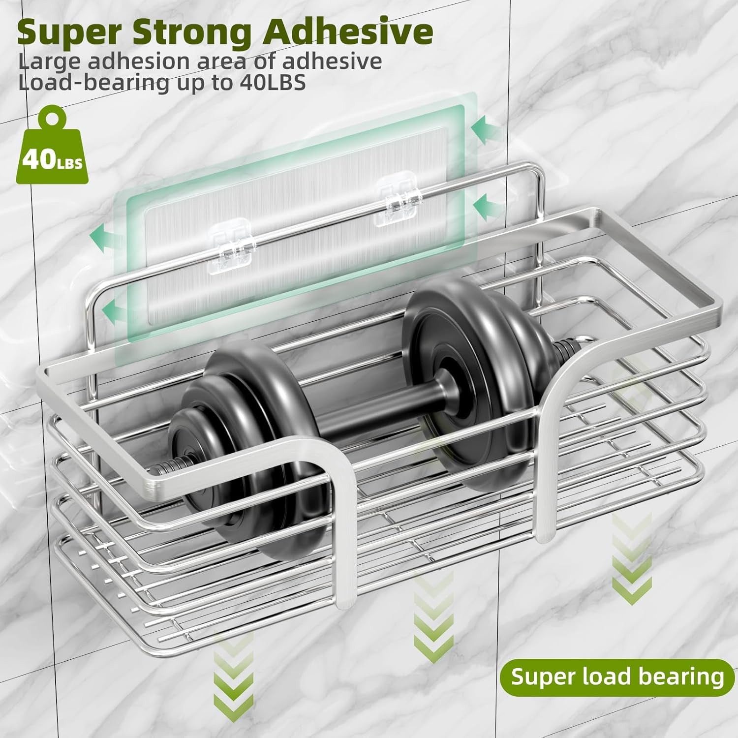 Shower Caddy, Shower Organizer with Soap Holder and Hooks, Rustproof Shower Shelves, No Drilling Bathroom Organizers and Storage, Wall-Mounted Kitchen & Home Decor (Silver)
