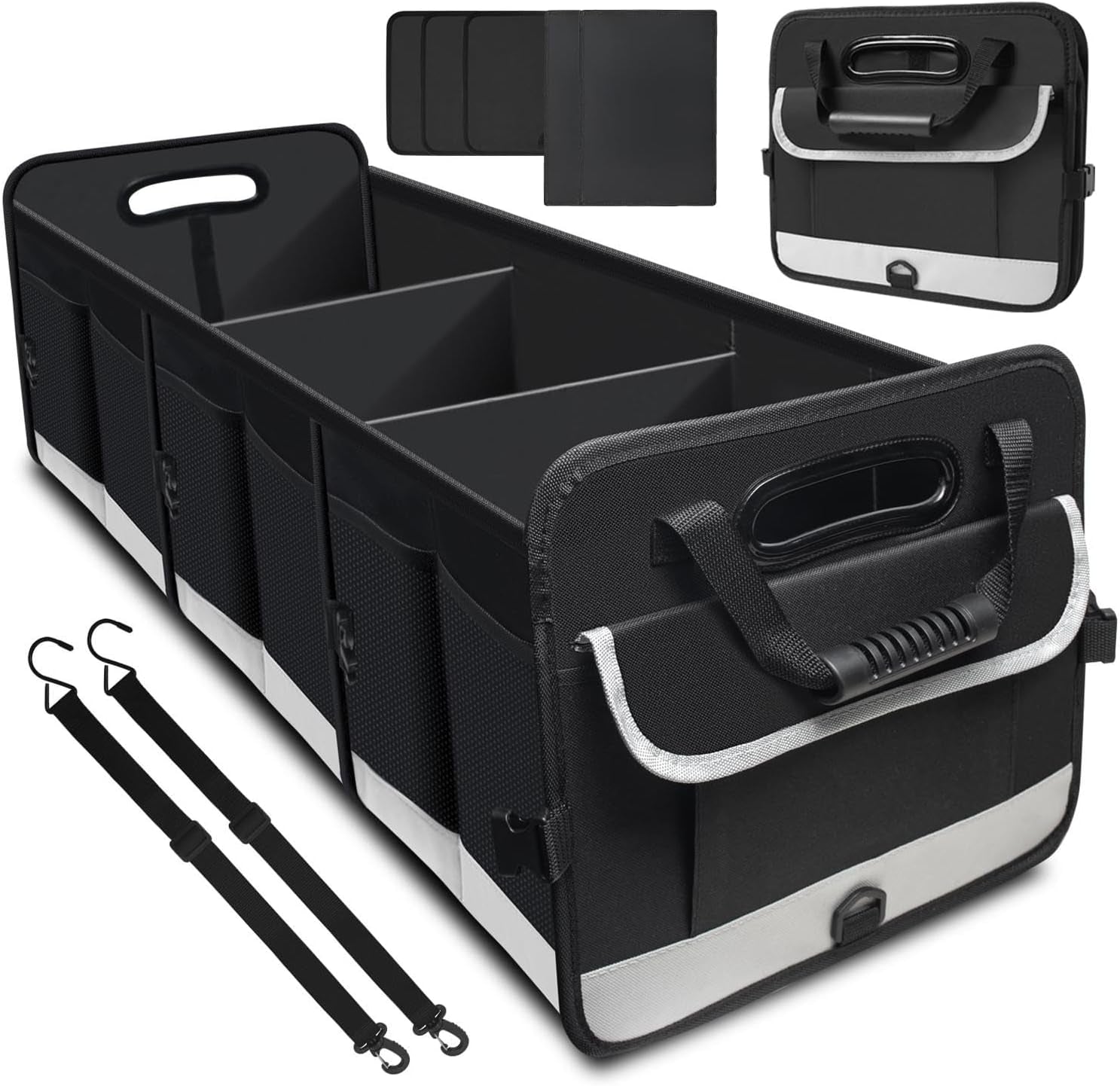 Trunk Organizer - 95L Extra Large Capacity SUV Cargo Storage, Collapsible Waterproof Design with Non-Slip Bottom & Retractable Straps, Car Organizers for SUV, Truck, Sedan