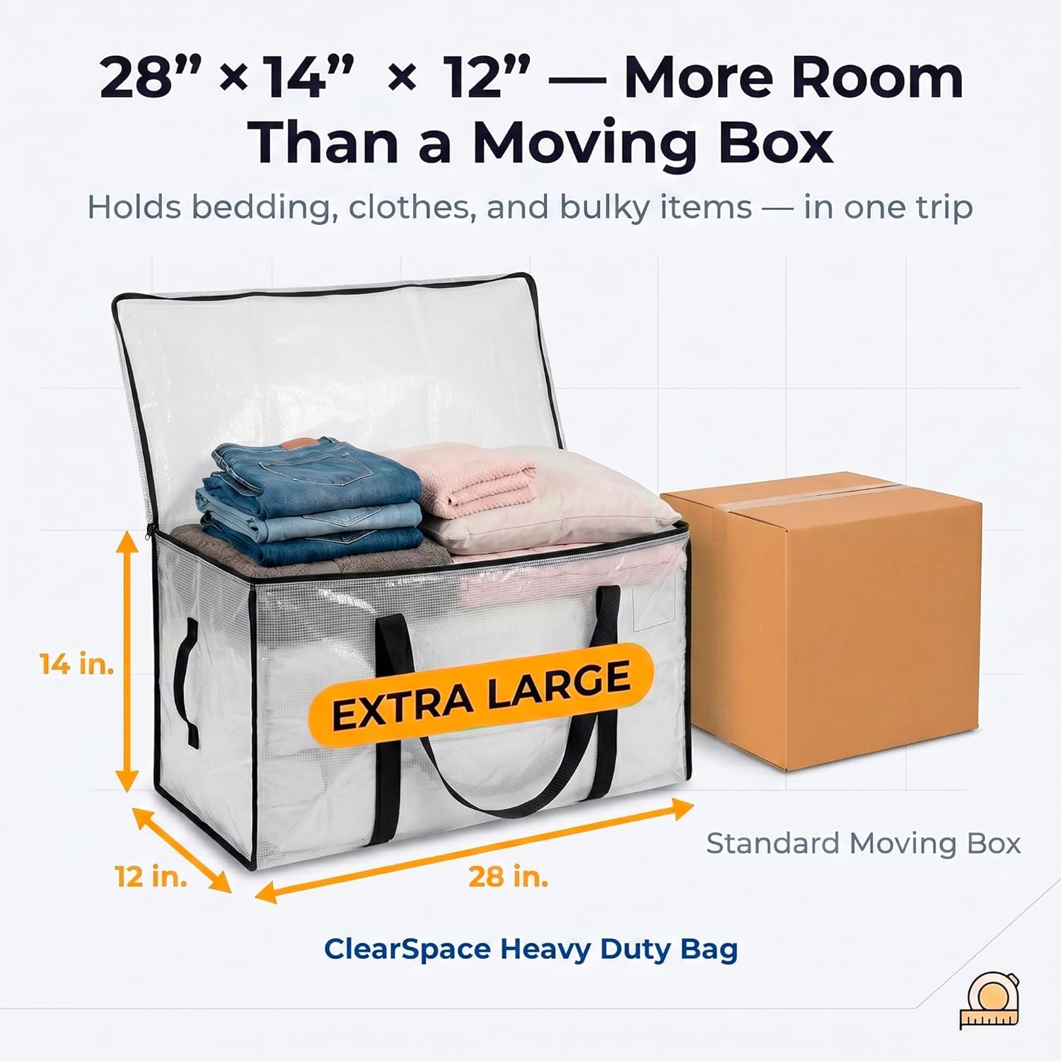 Heavy Duty Moving Bags - Water Resistant Storage Bags with Backpack Straps, Zippers and Handles - Large Moving Boxes for College Dorm, Travel, Closet Organization - 6 Pack, Clear