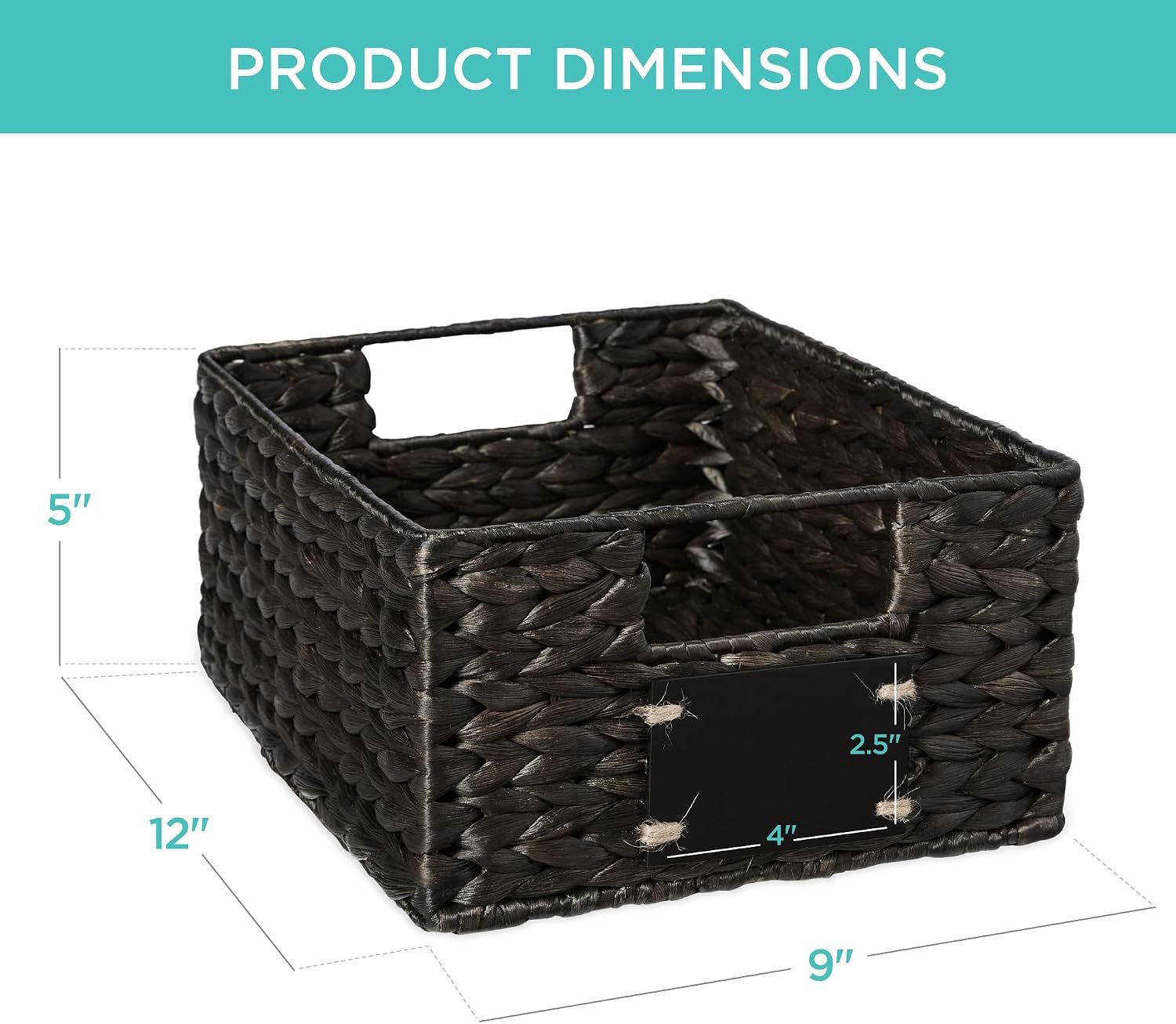 Set of 4 9X12In Water Hyacinth Pantry Baskets, Woven Organizers W/Chalkboard Label, Chalk Marker - Black