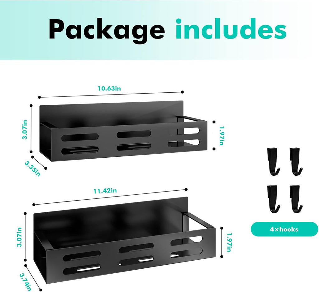 2 Pack Magnetic Spice Rack for Refrigerator, Black Magnetic Shelf and Fridge Kitchen Cabinet Organizers Storage Seasoning Organization Mini Shelves, Organizadores De Cocina
