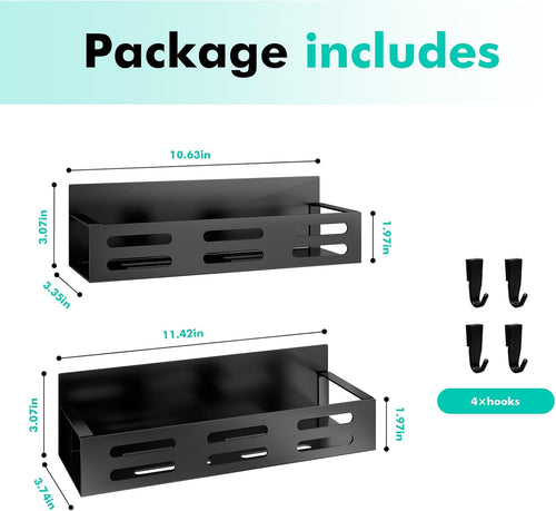 2 Pack Magnetic Spice Rack for Refrigerator, Black Magnetic Shelf and Fridge Kitchen Cabinet Organizers Storage Seasoning Organization Mini Shelves, Organizadores De Cocina