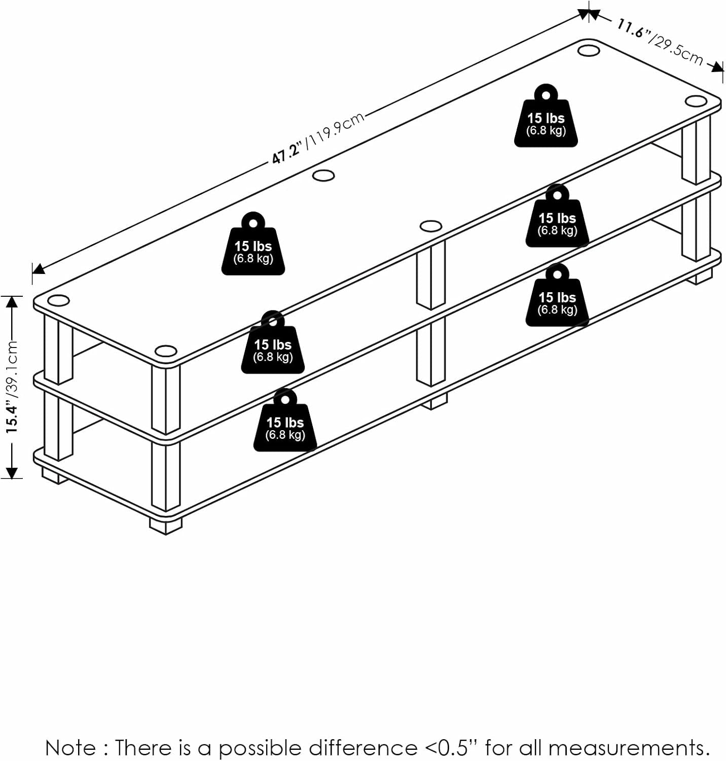 TURN-S-TUBE Shoe Rack, 3-Tier Wide Shoe Organizer, Open Shelf Rectangular Shoe Storage Rack, 11.6 X 47.2 X 15.4, Toolless Assembly, for Closet Entryway, Office, Garage, Dark Cherry