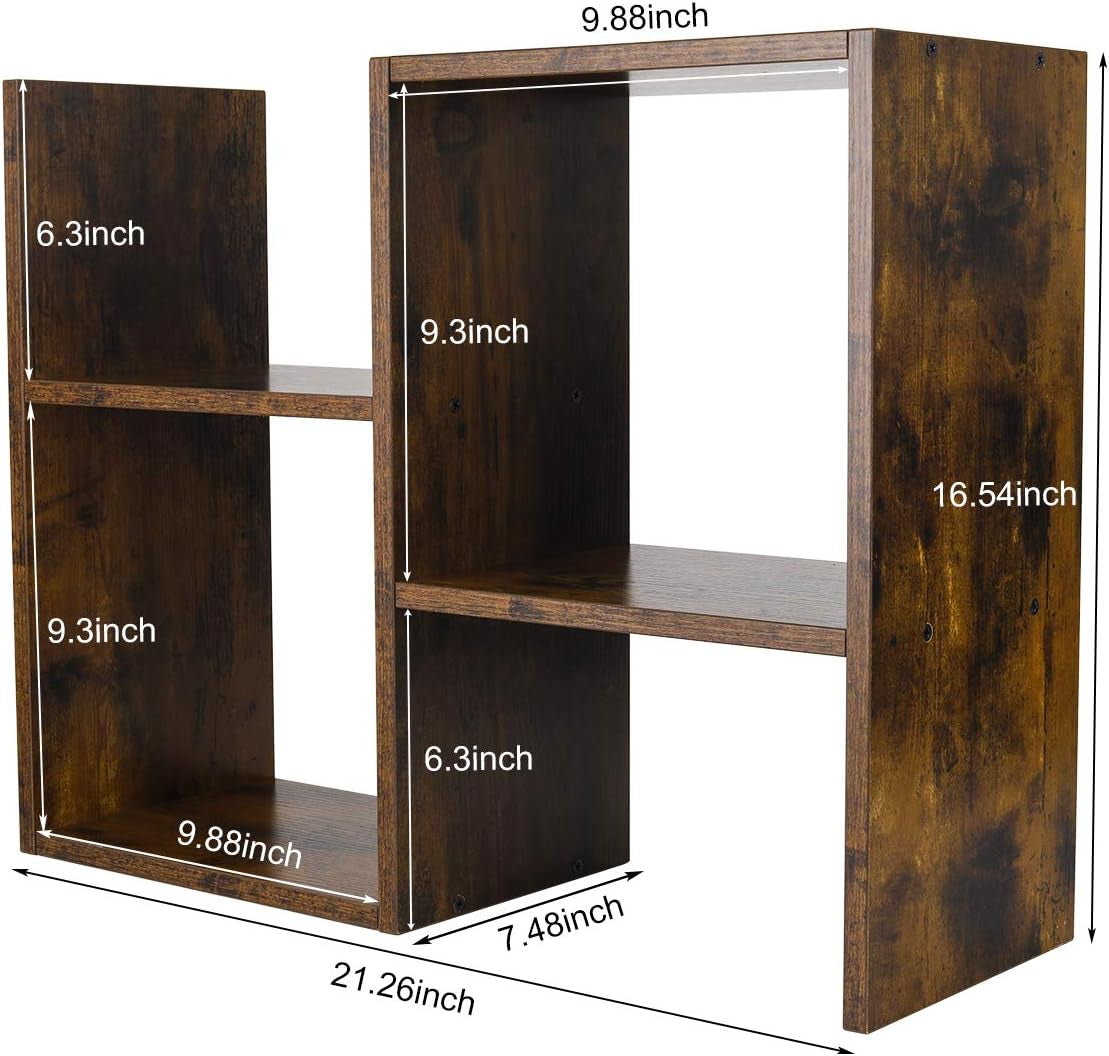 -Mass Desktop Bookshelf Freestanding Wooden Countertop Bookcase Accessories Organizer Display Rack Dorm Desk Storage Shelf