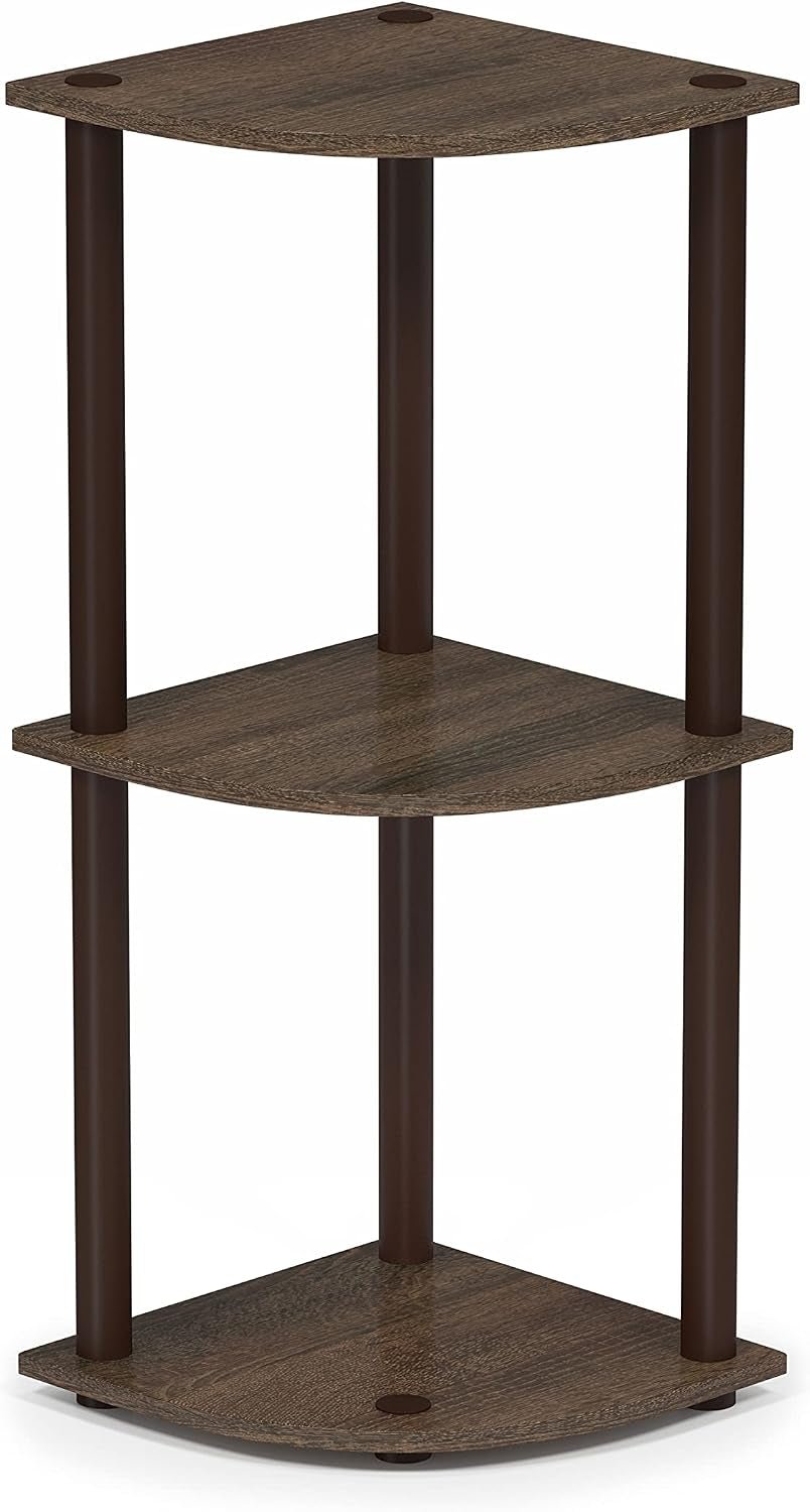TURN-N-TUBE Corner Shelf, 3-Tier Corner Bookshelf, Display Storage Shelves, for Organization and Storage, Living Room, Home Office, Garage, Walnut - Lullora