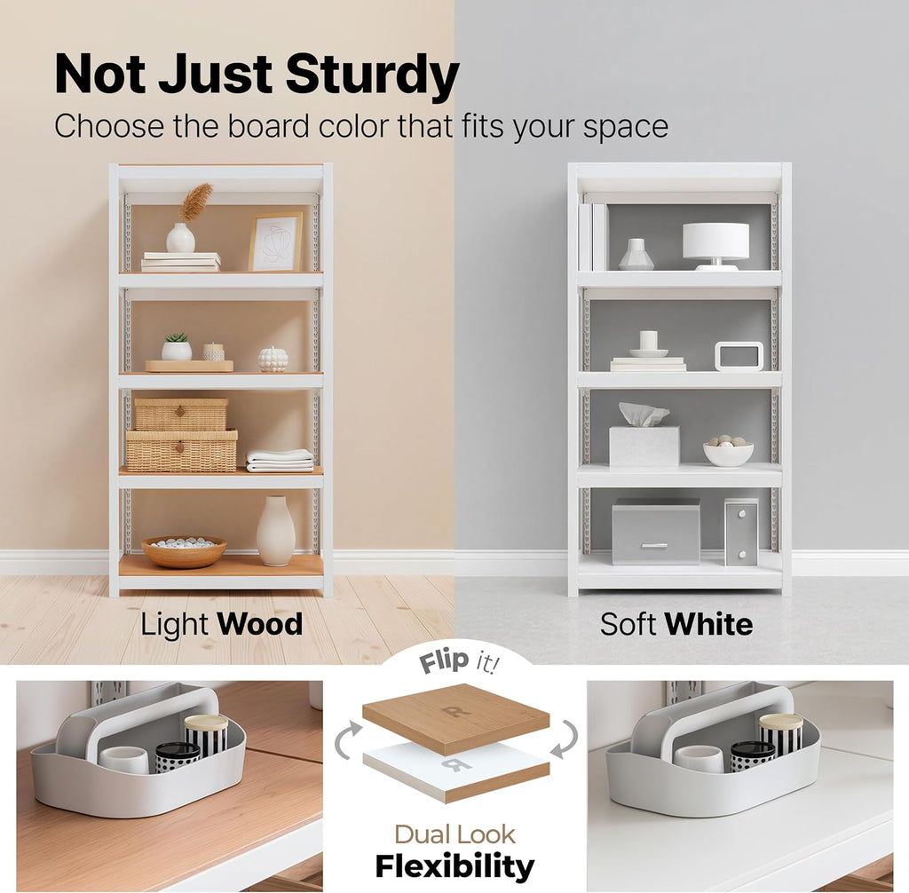 House 48.1" W Deep 5 Tier Heavy Duty Garage Shelving Adjustable Metal Rack Storage Shelves Standing Shelf Unit Organizers Industrial Warehouse Basement White 2Pack