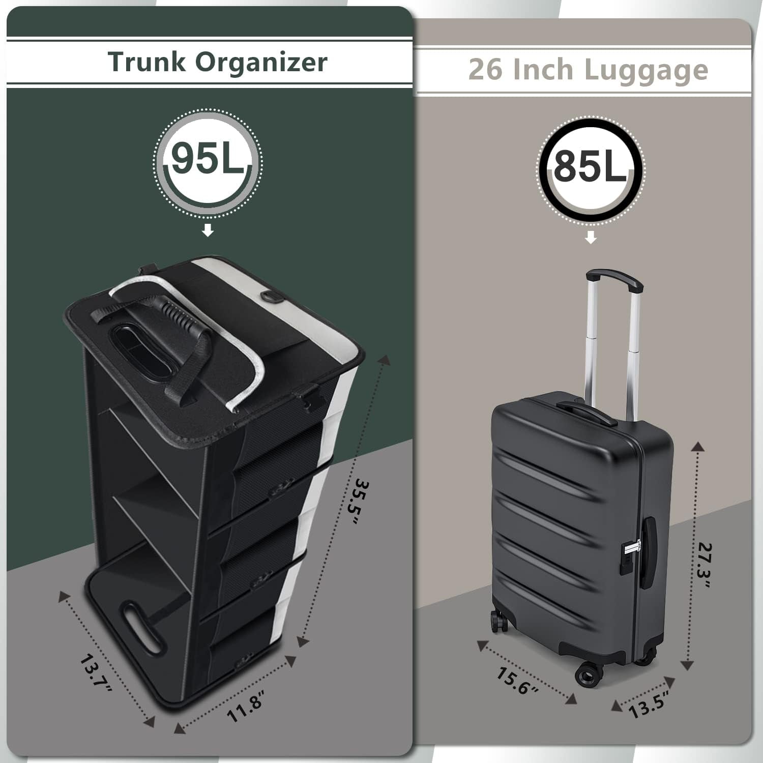 Trunk Organizer - 95L Extra Large Capacity SUV Cargo Storage, Collapsible Waterproof Design with Non-Slip Bottom & Retractable Straps, Car Organizers for SUV, Truck, Sedan