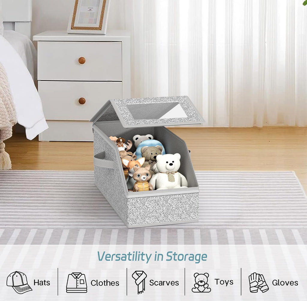 Stackable Hat Storage for Baseball Caps, Holds up to 12 Caps Hat Organizer for Closet, Sturdy Hat Boxes for Men with Cardboard, Grey